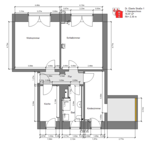 1.OG rechts WE001 Sanierung Neu Sep22 bemasst Жилищно-управляющая компания Nossen mbH