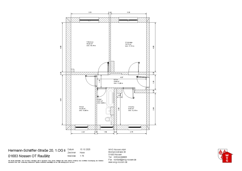 Grundriss Hermann Schaefer Strasse 20 1OG links Wohnungs- und Verwaltungsgesellschaft Nossen mbH